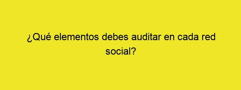 ¿Qué Elementos Debes Auditar En Cada Red Social?